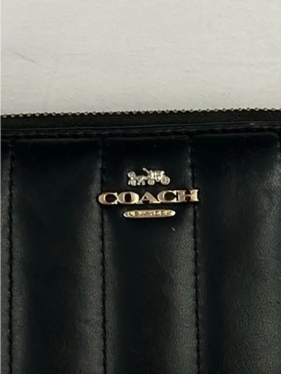 Coach Black Quilted Zip-Around Wristlet Wallet with Gold Hardware - Picture 6 of 7